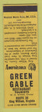 Matchbook Cover Green Gable Restaurant King William VA Perkins Americana YELLOW
