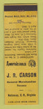 Matchbook Cover - JR Carson Texaco oil gas Nottoway VA Perkins Americana YELLOW