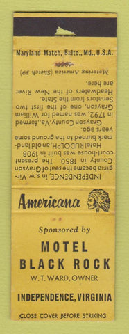Matchbook Cover - Motel Independence VA POOR STRIKER Perkins Americana YELLOW