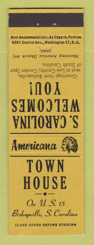 Matchbook Cover - Town House Bishopville SC Perkins Americana YELLOW
