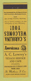 Matchbook Cover Lowrey's Texaco oil gas St Matthews SC Perkins Americana YELLOW