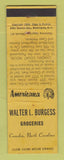 Matchbook Cover - Walter Burgess Grocery Camden NC  Perkins Americana YELLOW