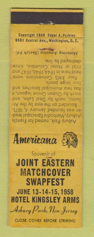 Matchbook Cover - Match Swapfest Asbury Park NJ 1958 Perkins Americana YELLOW