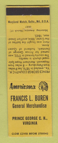 Matchbook Cover - Buren General Store Prince George VA Perkins Americana YELLOW