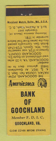 Matchbook Cover - Bank of Goochland VA Perkins Americana YELLOW