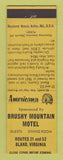 Matchbook Cover - Brushy Mountain Motel Bland VA Perkins Americana YELLOW