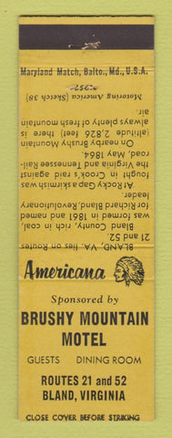 Matchbook Cover - Brushy Mountain Motel Bland VA Perkins Americana YELLOW