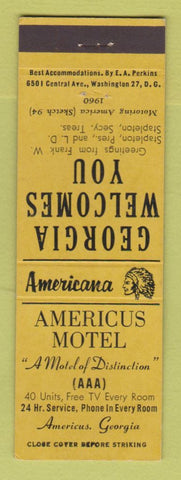 Matchbook Cover - Americus Hotel GA Perkins Americana YELLOW