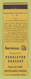 Matchbook Cover - Pendleton Grocery Spotsylvania VA Perkins Americana YELLOW