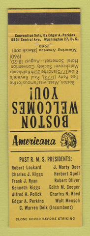 Matchbook Cover - RMS Convention Boston MA 1960 Perkins Americana YELLOW