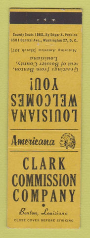 Matchbook Cover - Clark Commission Benton LA Perkins Americana YELLOW
