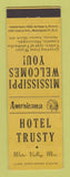 Matchbook Cover - Hotel Trusty Water Valley MS Perkins Americana YELLOW