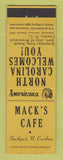 Matchbook Cover - Mack's Cafe Southport NC Perkins Americana YELLOW