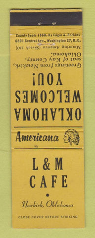Matchbook Cover - L&M Cafe Newkirk OK Perkins Americana YELLOW