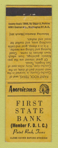 Matchbook Cover - First State Bank Paint Rock TX Perkins Americana YELLOW