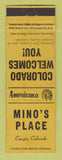 Matchbook Cover - Mino's Place Conejos Colorado Perkins Americana YELLOW