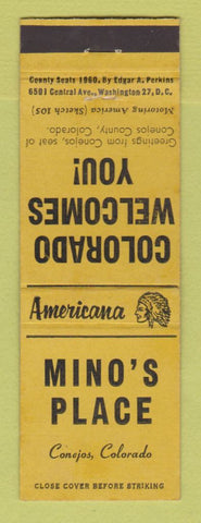 Matchbook Cover - Mino's Place Conejos Colorado Perkins Americana YELLOW