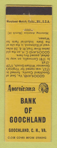 Matchbook Cover - Bank of Goochland VA Perkins Americana YELLOW