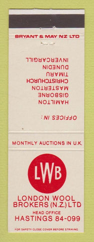 Matchbook Cover - London Wool Brokers Hastings New Zealand