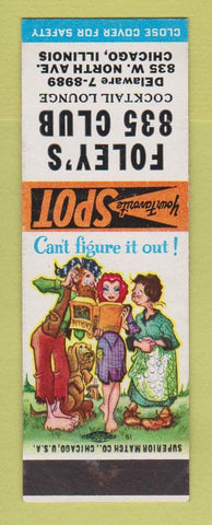 Matchbook Cover - Foley's 835 Club Chicago IL hillbilly SAMPLE WORN BACK