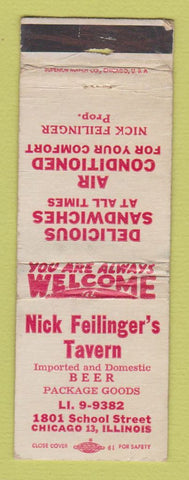 Matchbook Cover - Nick Feilinger's Tavern Chicago IL WORN