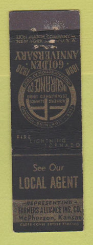 Matchbook Cover - Farmers Alliance Insurance McPherson KS 1938 Midget