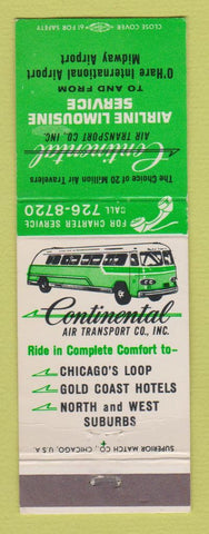 Matchbook Cover - Continental Bus Service Limo Chicago IL O'Hare