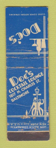 Matchbook Cover - Doc's Cocktail Lounge Baltimore MD Midget WORN