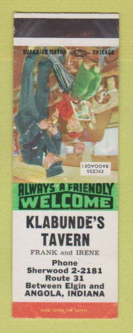 Matchbook Cover - Klabunde's Tavern Angola IN SAMPLE