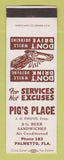 Matchbook Cover - Pig's Place Palmetto FL SAMPLE POOR BACK