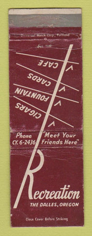 Matchbook Cover - Recreation Fountain Cards Cafe The Dalles OR WEAR