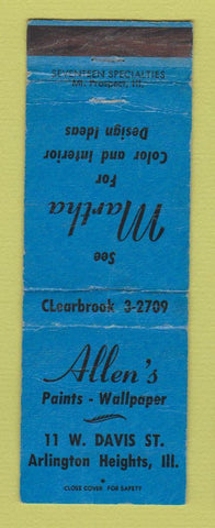 Matchbook Cover - Allen's Paints Wallpaper Arlington Heights IL WORN