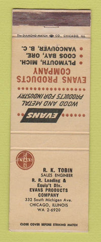 Matchbook Cover - Evans Wood Metal Products Chicago IL RK Tobin