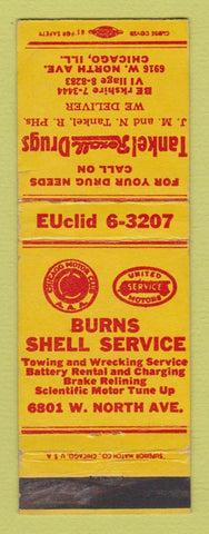 Matchbook Cover - Tankel Rexall Drug Store Burns Shell oil gas Chicago IL