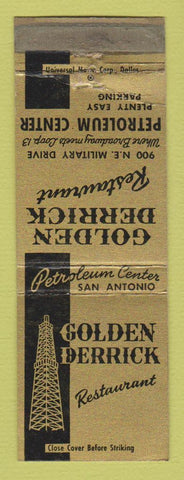 Matchbook Cover - Golden Derrick Restaurant San Antonio TX WORN