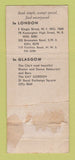 Matchbook Cover - Peter Evans Eating House London UK England WEAR 30 Strike