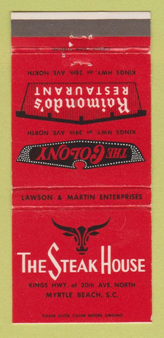 Matchbook Cover - The Steak House Myrtle Beach SC Colony 30 Strike