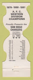 Matchbook Cover - San Diego Chargers Football 1982
