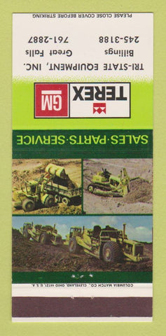 Matchbook Cover - Terex GM Tractors Billings Great Falls MT 30 Strike
