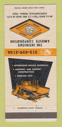 Matchbook Cover - Interstate Amiesite Corp Concordville PA 30 Strike
