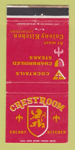 Matchbook Cover - Crest Room Colony Kitchen Corona Ventura CA WEAR 30 Strike