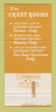 Matchbook Cover - Crest Room Colony Kitchen Corona Ventura CA WEAR 30 Strike
