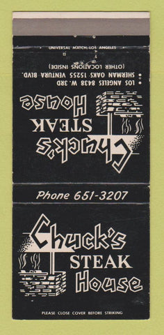 Matchbook Cover - Chuck's Steak House Sherman Oaks CA Los Angeles 30 Strike