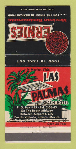Matchbook Cover - Ernie's Mexican Food Hollywood Glendale CA WEAR 30 Strike