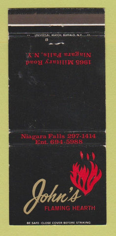 Matchbook Cover John's Flaming Hearth Restaurant Niagara Falls NY WEAR 30 Strike