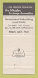 Matchbook Cover - Wheeler Caterpillar Tractors Salt Lake City UT 30 Strike
