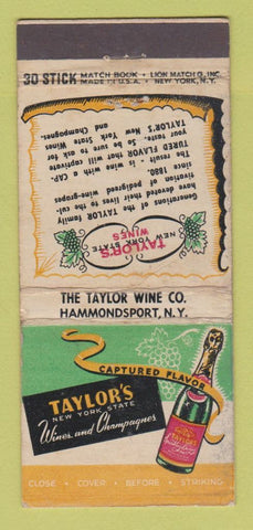 Matchbook Cover - Taylor's Wine Champagne Hammondsport NY WEAR 30 Stick