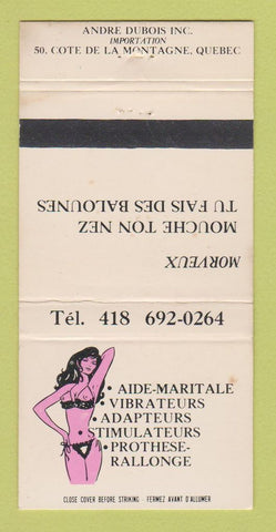 Matchbook Cover - Andre Dubois QC Sex Shop girlie toys WEAR 30 Strike
