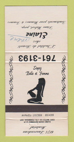 Matchbook Cover - Elaine Beauty Salon? Montreal QC girlie WRITING 30 Strike