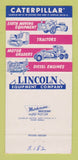 Matchbook Cover - Caterpillar Tractors Lincoln Grand Island NE 30 Strike